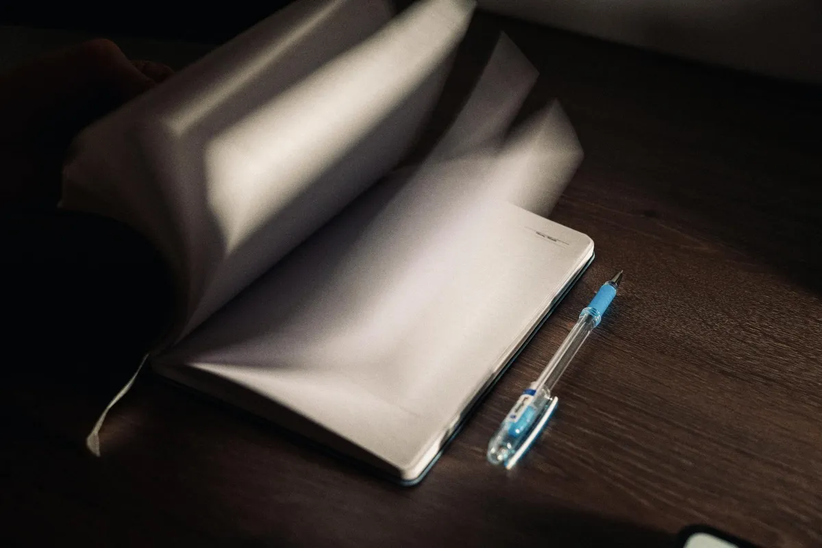 An open notebook in morning light